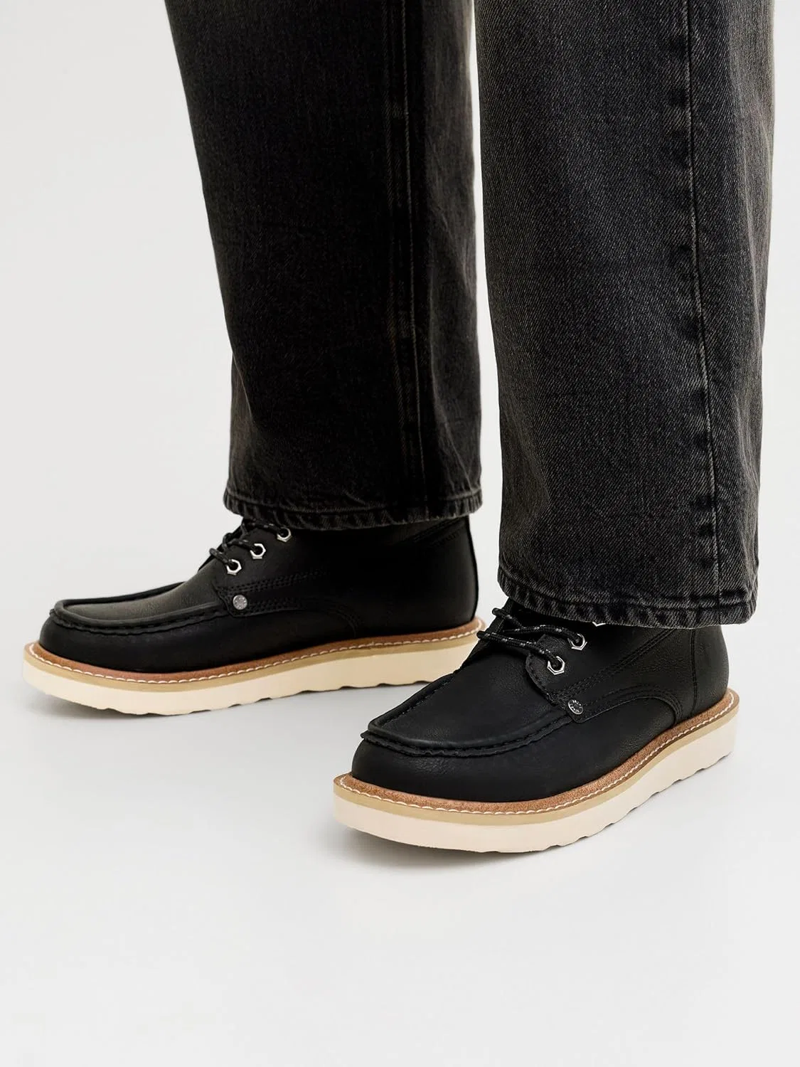 Мужские мокасины JACK & JONES Jfwarchway из искусственной кожи на шнуровке, Charcoal — фото 2