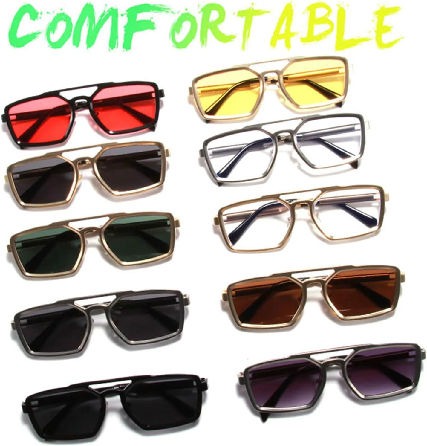 

Солнцезащитные очки Willochra Retro с двойным лучом, квадратной формы, для женщин и мужчин, в стиле панк, многоугольные, модные, металлические, прямоугольные, C8