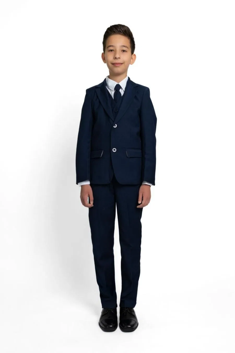 Костюм 007 Slim Fit для маленьких и больших мальчиков, состоящий из 5 предметов: рубашка, галстук, пиджак, жилет и брюки Peanut Butter Collection, темно-синий
