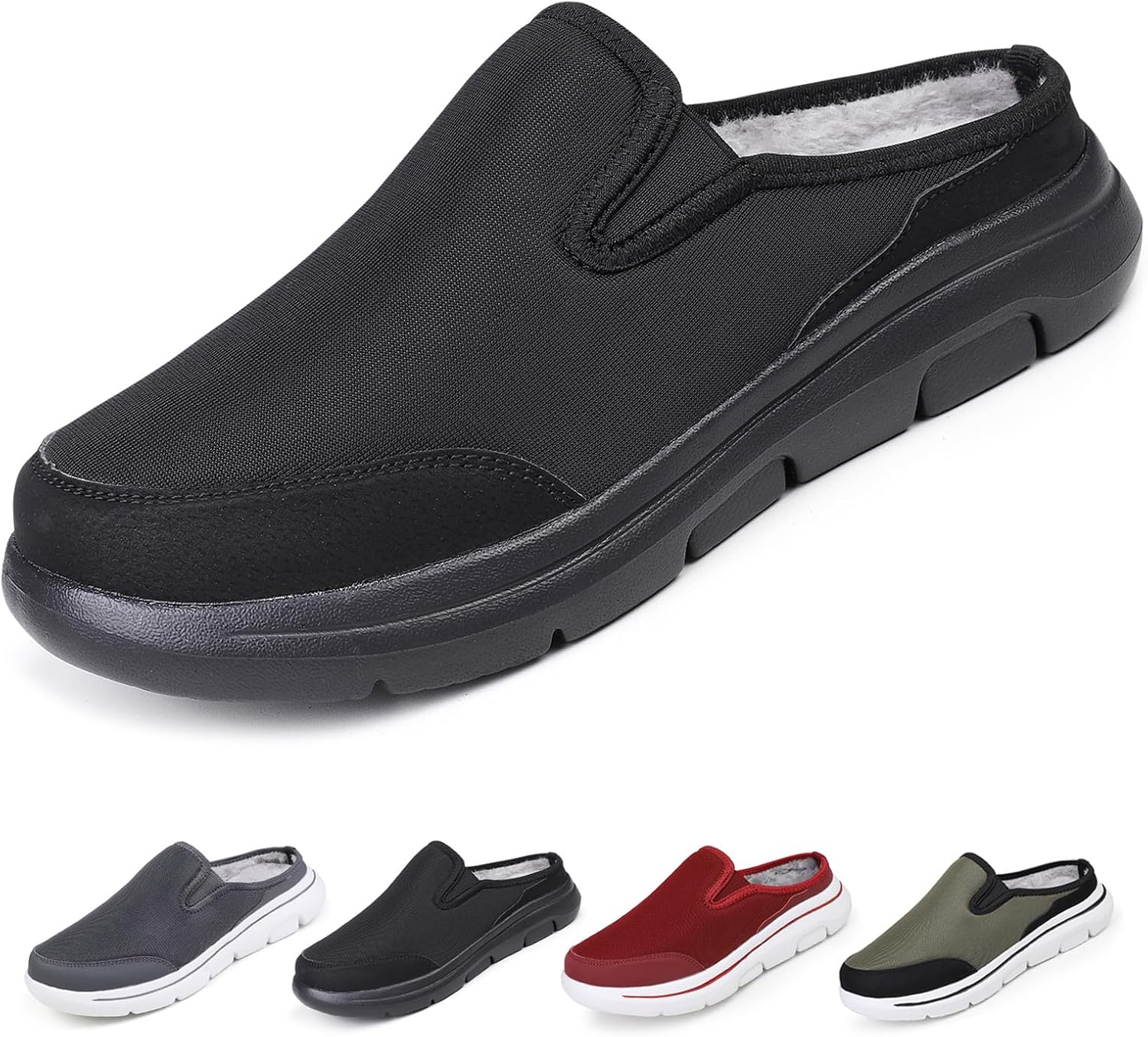 

Женские прогулочные туфли с отделкой из сетки и плюша, на мягкой подошве, удобные, с теплой плюшевой подкладкой, легкие, с нескользящей подошвой, повседневные плоские кроссовки, зимние тапочки для дома и улицы для мужчин и женщин Lossarye, черны...