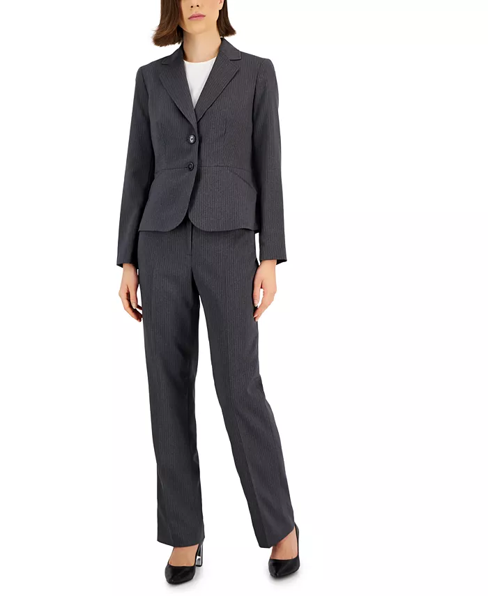 

Женский двубортный костюм в полоску, Regular & Petite Le Suit, серый