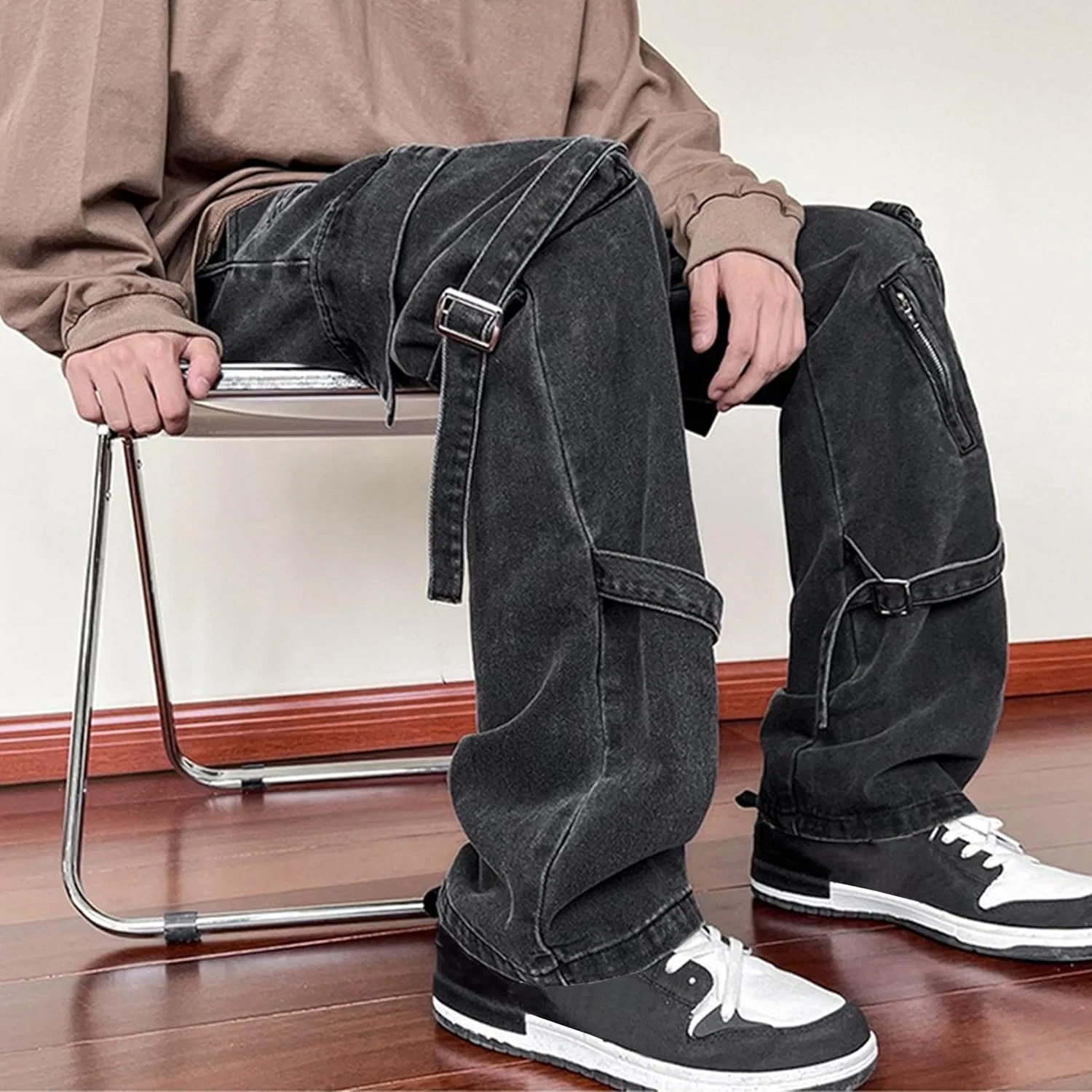 Джинсы карго мешковатые, черный — фото 3