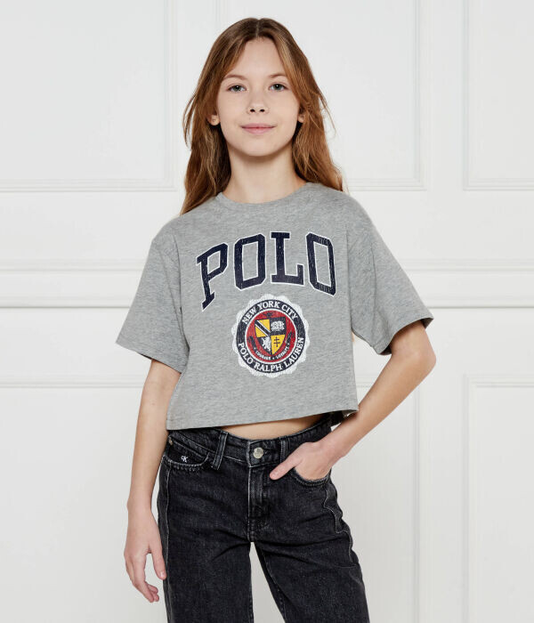 

Футболка детская Ralph Lauren укороченная с принтом, серый