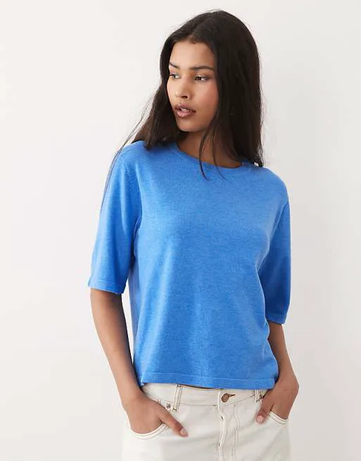 

Синяя меланжевая трикотажная футболка с короткими рукавами Vila, Синий, Синяя меланжевая трикотажная футболка с короткими рукавами Vila