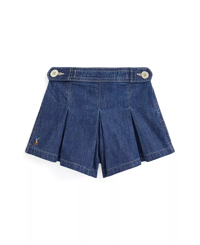 

Джинсовые шорты с плиссировкой цвета индиго для девочек и малышек Polo Ralph Lauren, синий