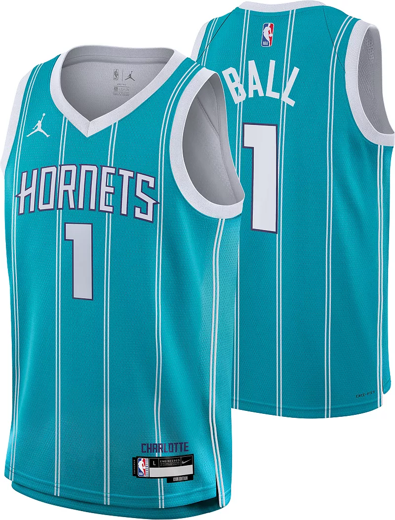 

Молодёжная Джордан Шарлотт Хорнетс Ламело Болл #1 Бирюзовая майка Swingman Nike