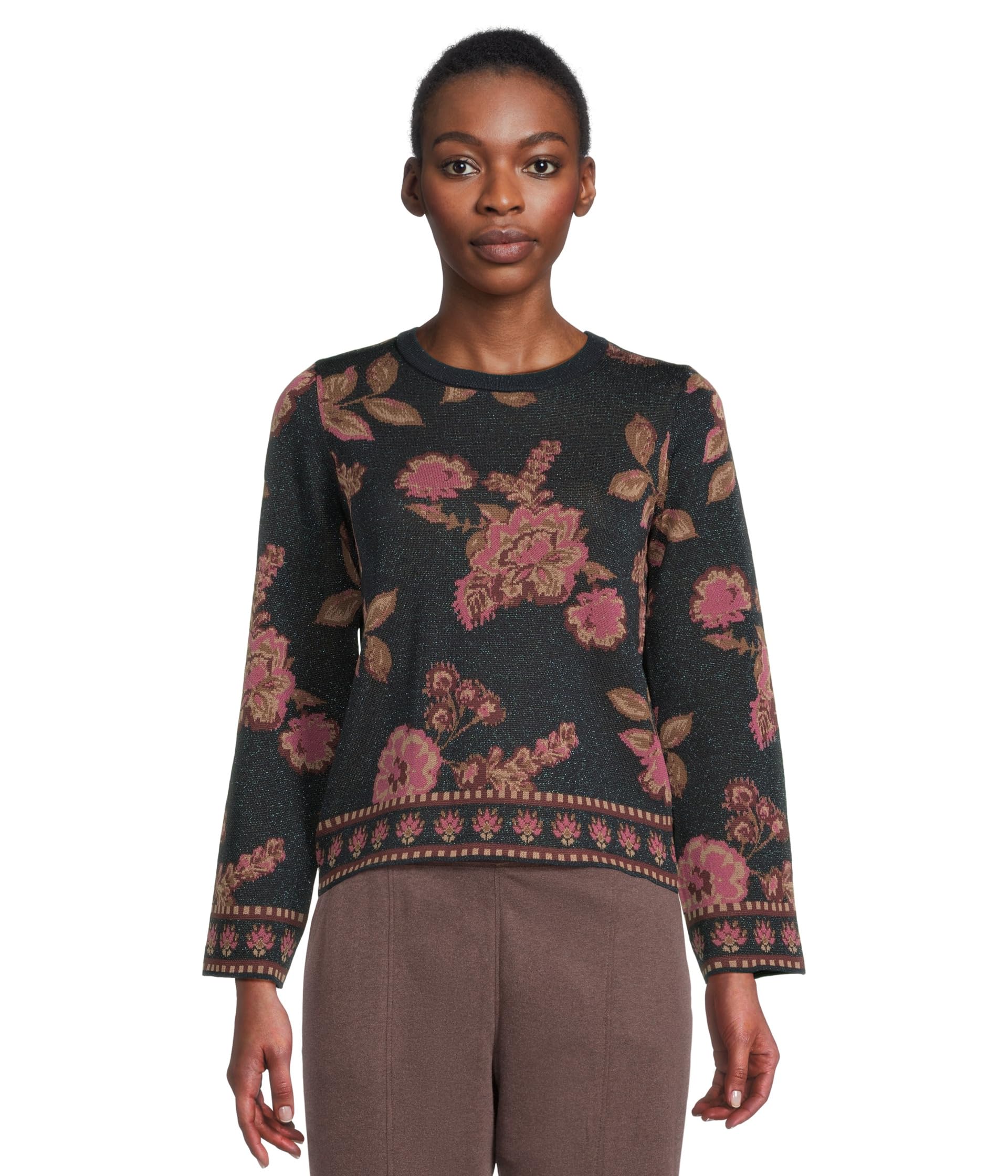 

Свитер Vince Camuto Floral Jacquard Long Sleeve Crew, цвет Classic Navy