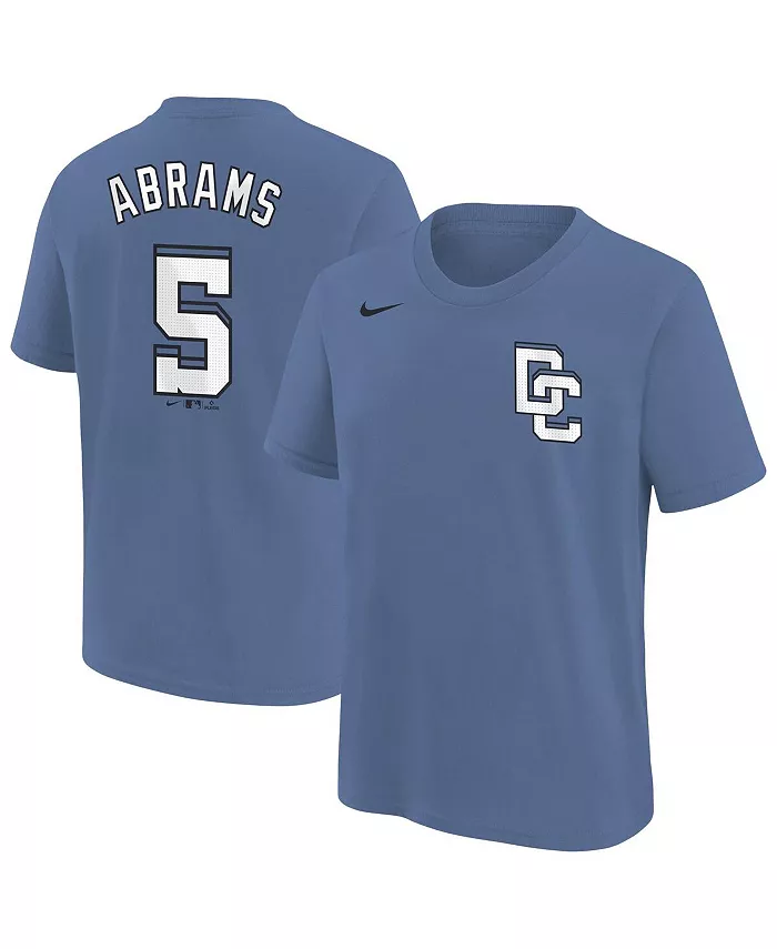 

Футболка Big Boys and Girls CJ Abrams Blue Washington Nationals Fuse City Connect с именем и номером Nike