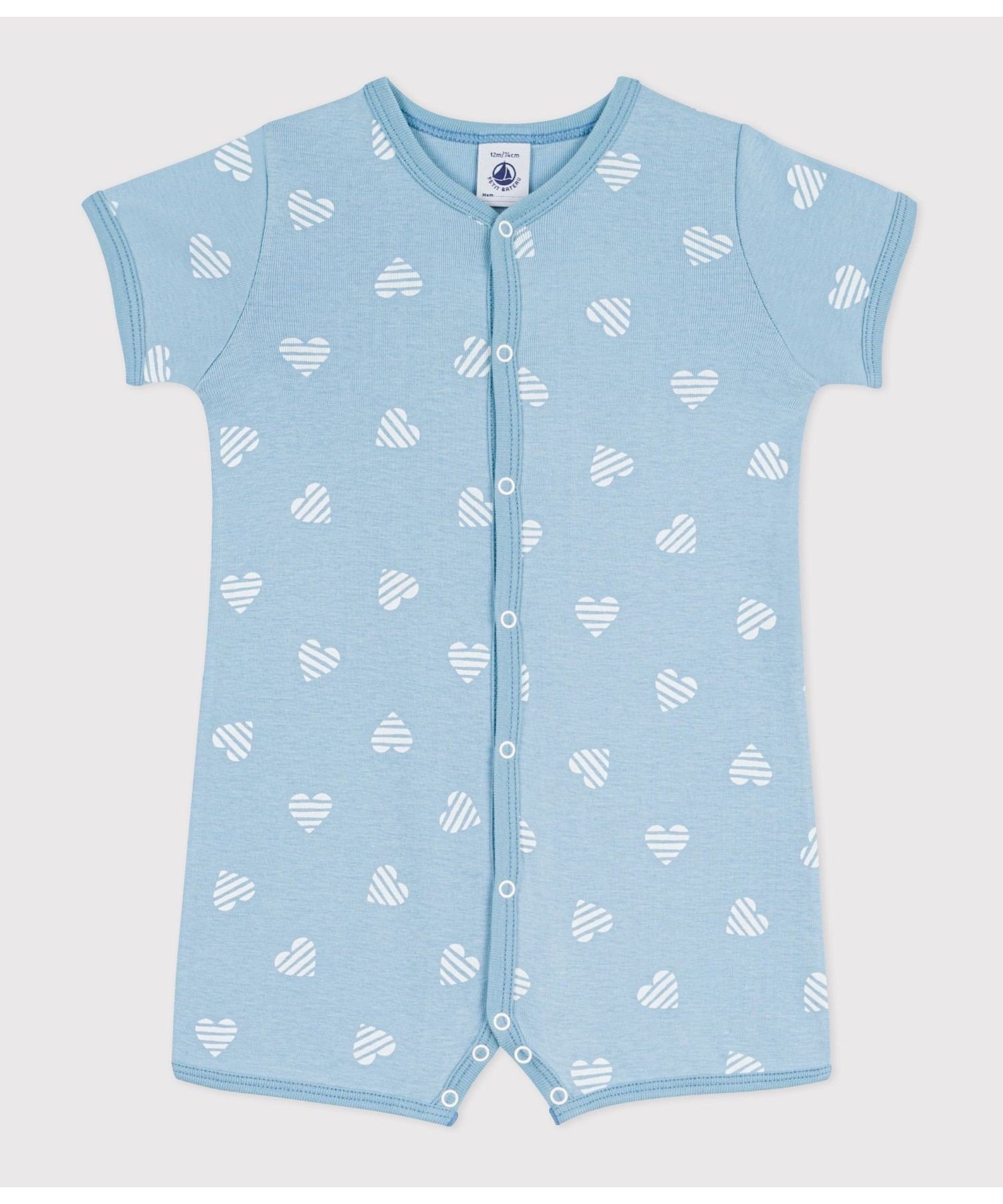 Короткий комбинезон с принтом в виде сердечек Petit Bateau, Light green/off-white