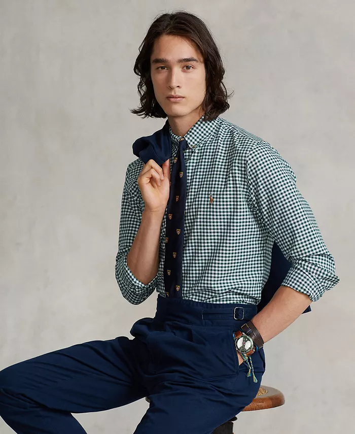 

Мужская оксфордская рубашка в клетку с индивидуальной посадкой Polo Ralph Lauren, зеленый