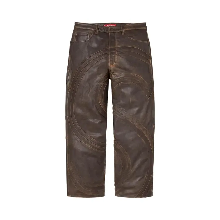 Джинсы Supreme S Logo Leather Baggy 5-Pocket Jean 'Brown'