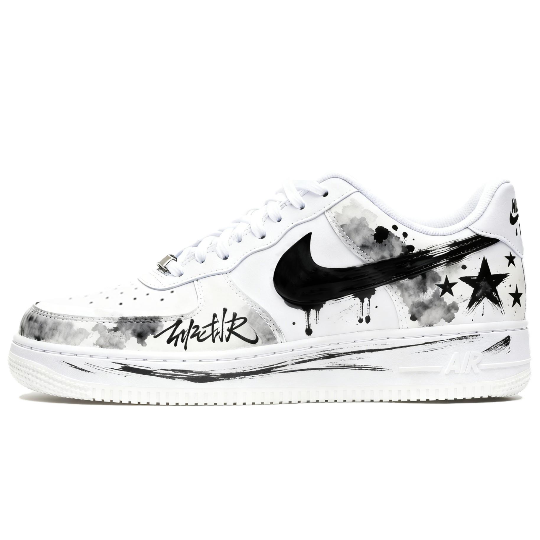 

Nike Кроссовки для скейтбординга Air Force 1 Ink Dyed Star с защитой от истирания и скольжения, низкие, унисекс, черно-бело-серые