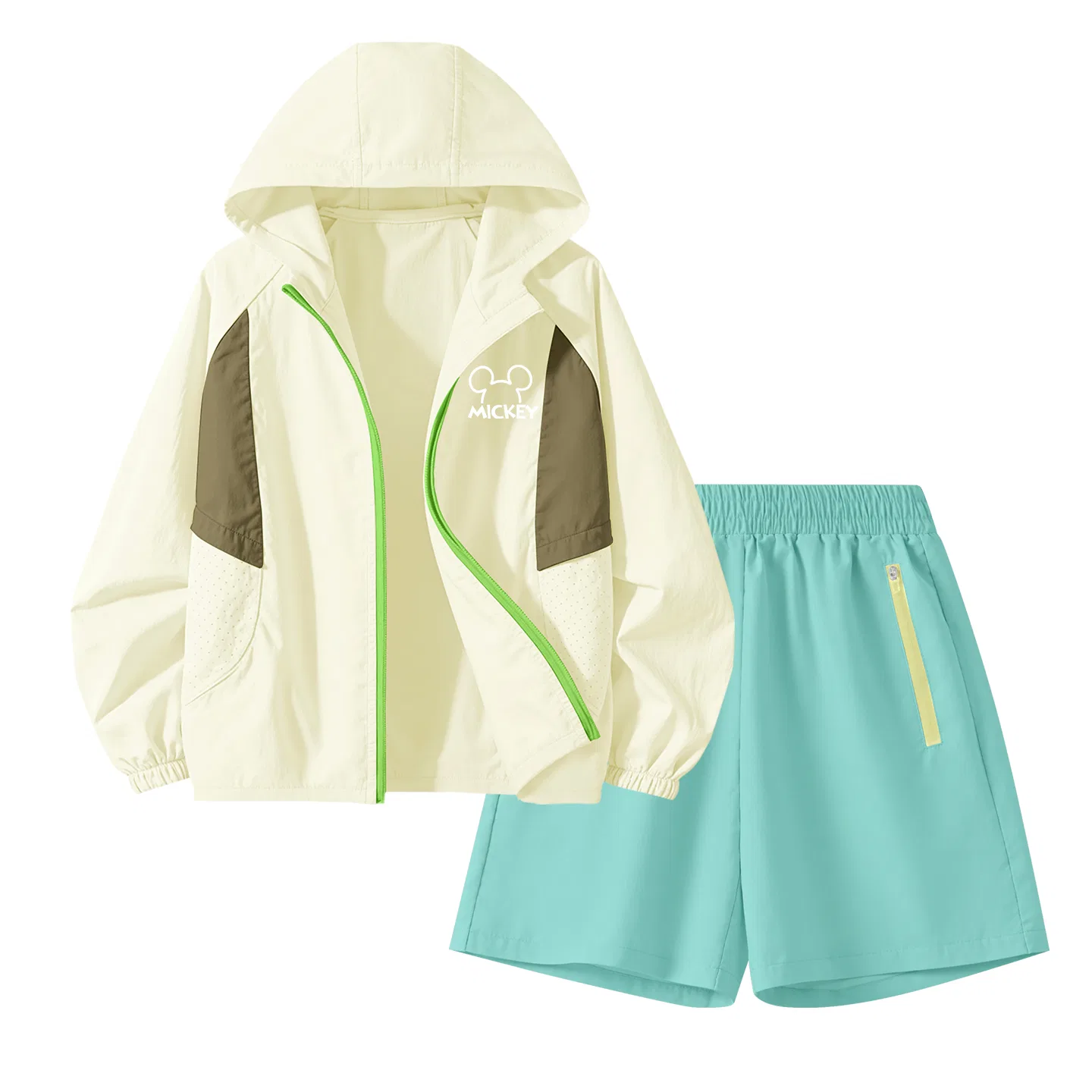 Детская повседневная спортивная футболка с круглым вырезом Disney, Thick Board Di Line K Apricot+Solid Color Mint Green