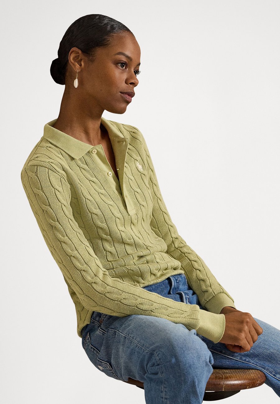 Джемпер Polo Ralph Lauren CABLE-KNIT COTTON LONG-SLEEVE POLO SHIRT, Light Olive/Olive — фото 4
