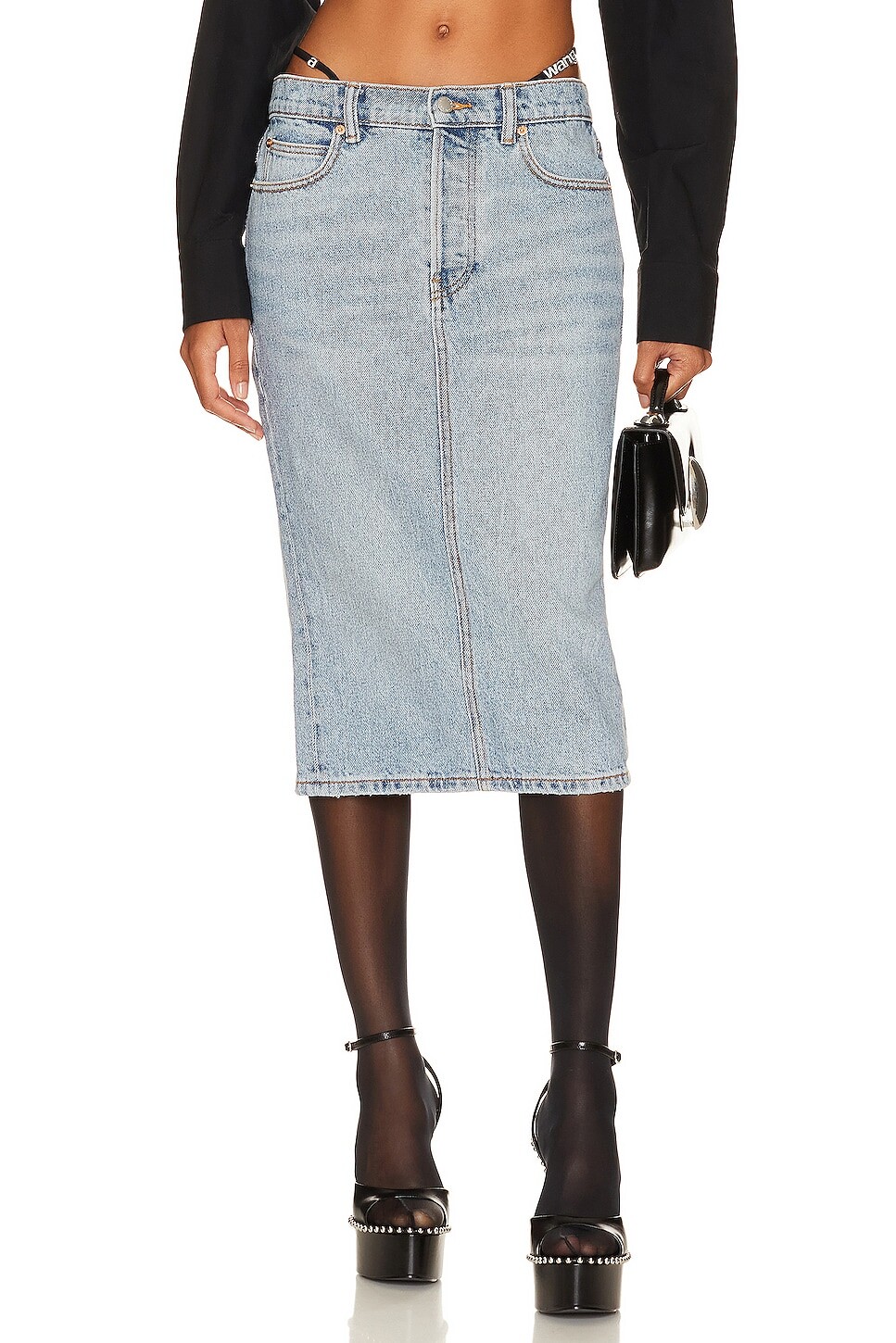 

Юбка миди Alexander Wang Midi Skirt With Diamante Charm Thong Straps, цвет Vintage Faded Indigo