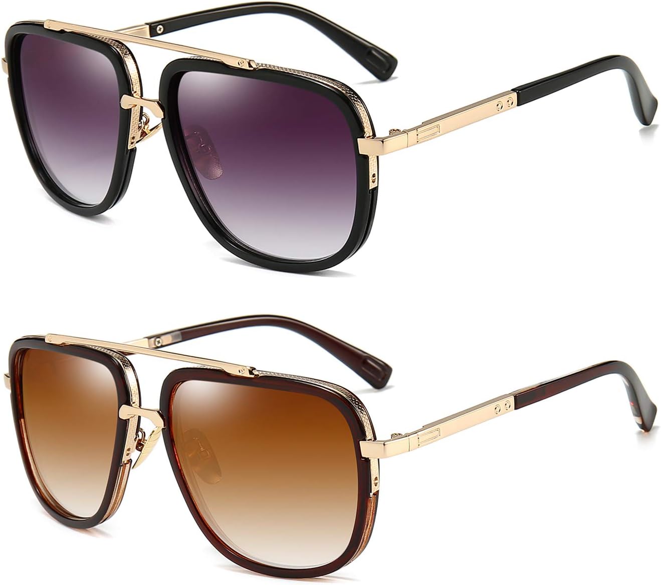 

Солнцезащитные очки-авиаторы Dollger увеличенного квадратного размера для мужчин, классический ретро-стиль, оправа из золотистого сплава, комплект из 2 штук, A01 Black Gradient Grey Lens and Black Frame Clear Lens