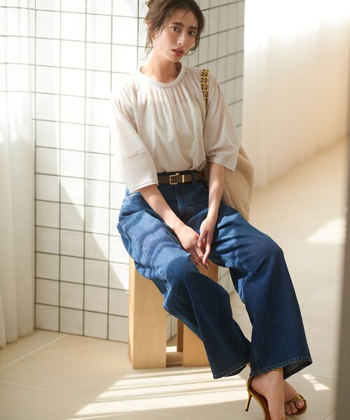 

23区 L Топ трикотажный светлый с присборенной отделкой, 23区, черный