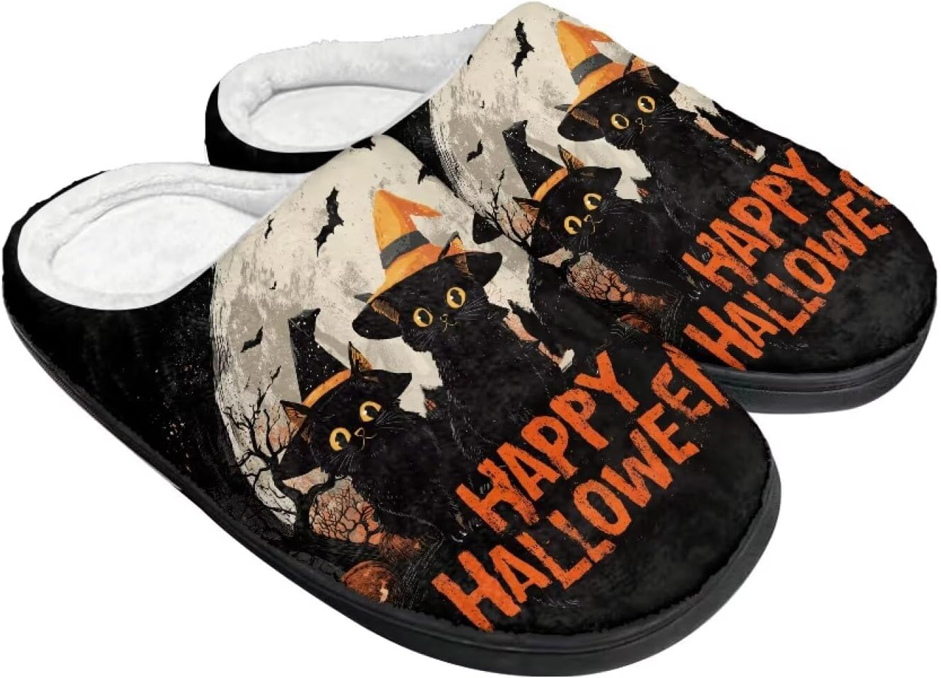 

Теплые тапочки для пары и семьи на осень и зиму для дома с нескользящей мягкой подошвой, обувь для женщин и мужчин, Хэллоуин Giftpuzz, Black Cats Halloween