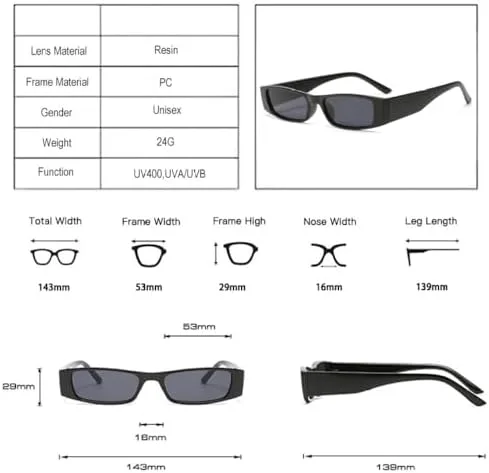 

Модные маленькие прямоугольные солнцезащитные очки для женщин, ретро-солнцезащитные очки для мужчин, защита от УФ-излучения UV400 MTZJH, Matte Black Gray