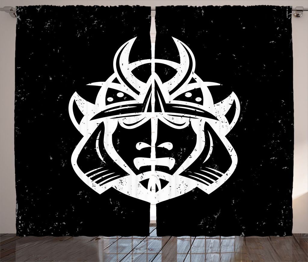 

ABAKUHAUS Japan Rustic Curtain, Samurai Martial, универсальные ленточные шторы для гостиной с петлями и крючками, 280 x 245 см, белый и черный