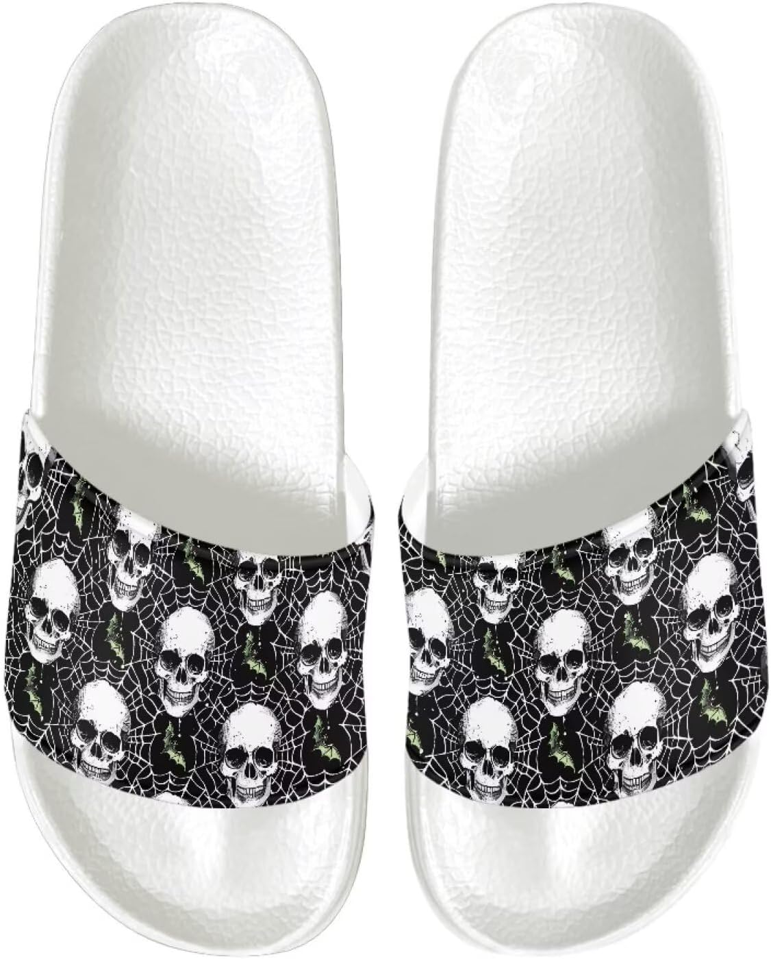 

Мужские шлепанцы с плоской подошвой, нескользящие, быстро сохнущие, для душа, для ванной комнаты, для улицы и дома Jrysaedy, Spider Web Skull