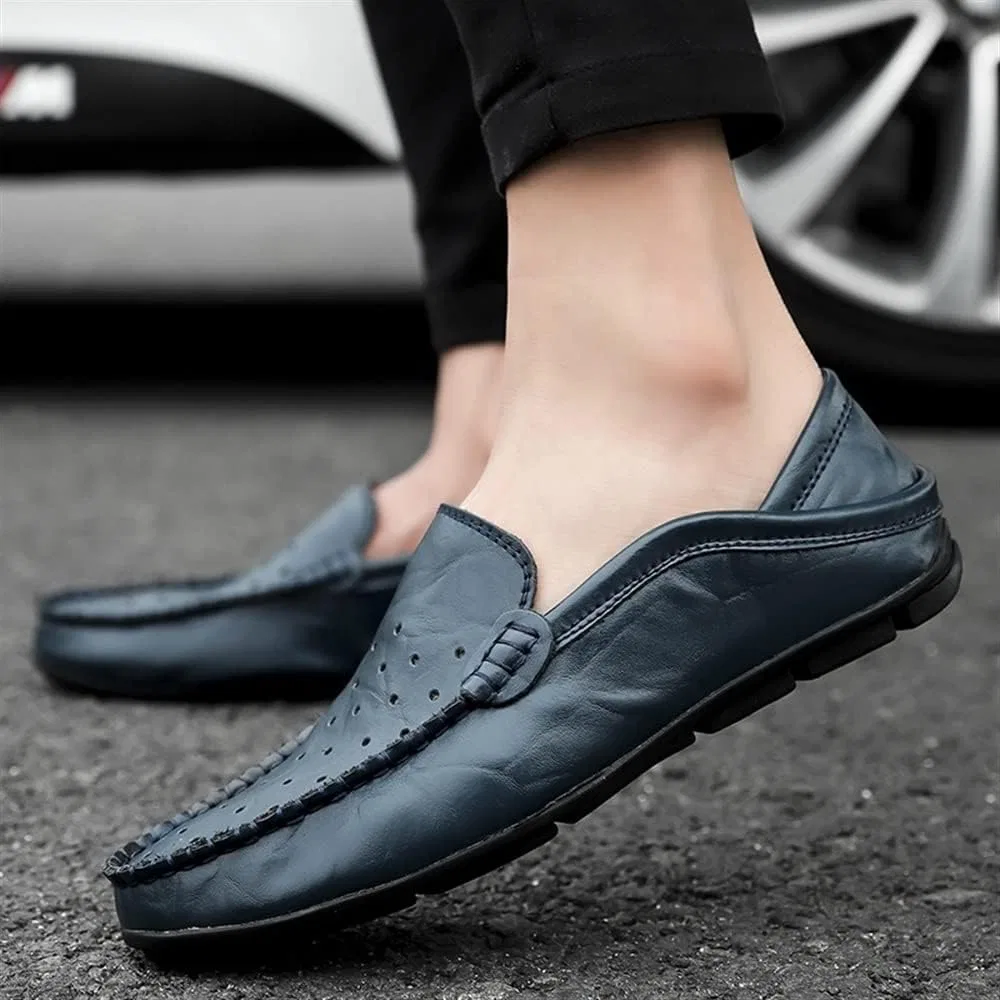 Мокасины кожаные Men's Loafers Shoes Moccasins, синий SayfuR — фото 2