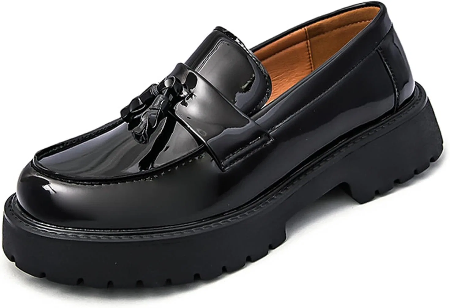 Лоферы мужские кожаные лакированные Black and White Patent Leather Loafers, черный ZPLMIDE