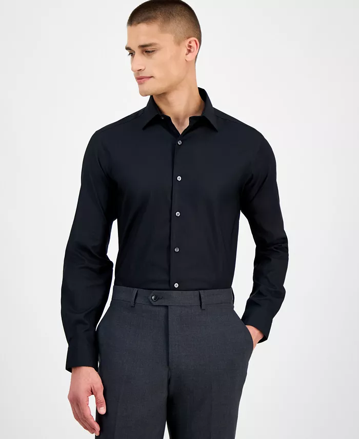 

Мужская облегающая рубашка с узором «ёлочка» Alfani, черный