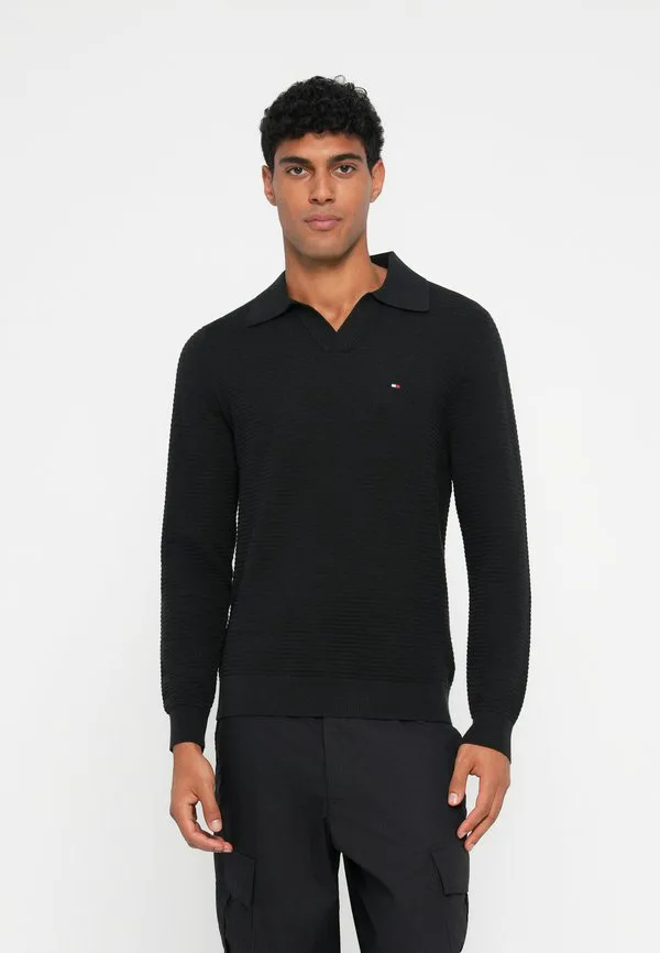 Джемпер с фактурным вязаным воротником-поло Tommy Hilfiger, Black