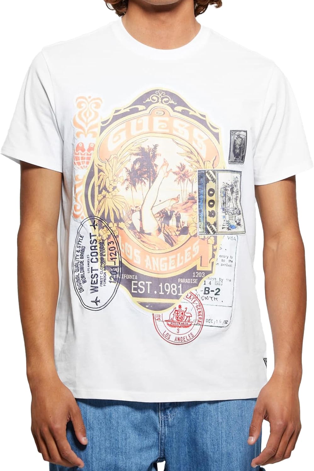 

Мужская футболка Guess Eco с надписью Guess World Stamp, Pure White, Белый, Мужская футболка Guess Eco с надписью Guess World Stamp, Pure White