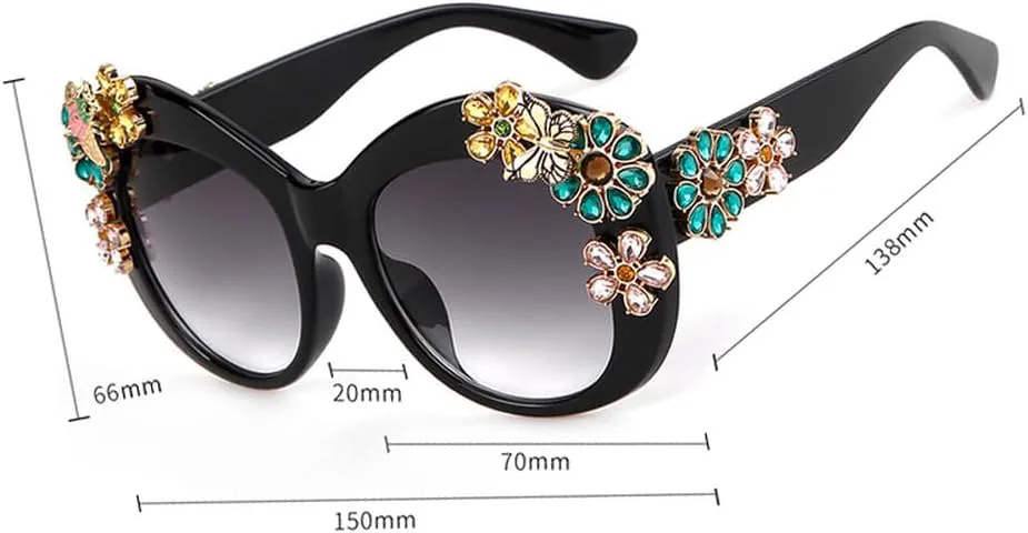 

Женские солнцезащитные очки большого размера с цветочным узором и бриллиантами, роскошные ретро-винтажные очки «кошачий глаз» со стразами, SUN4529 Generic, C1 Black