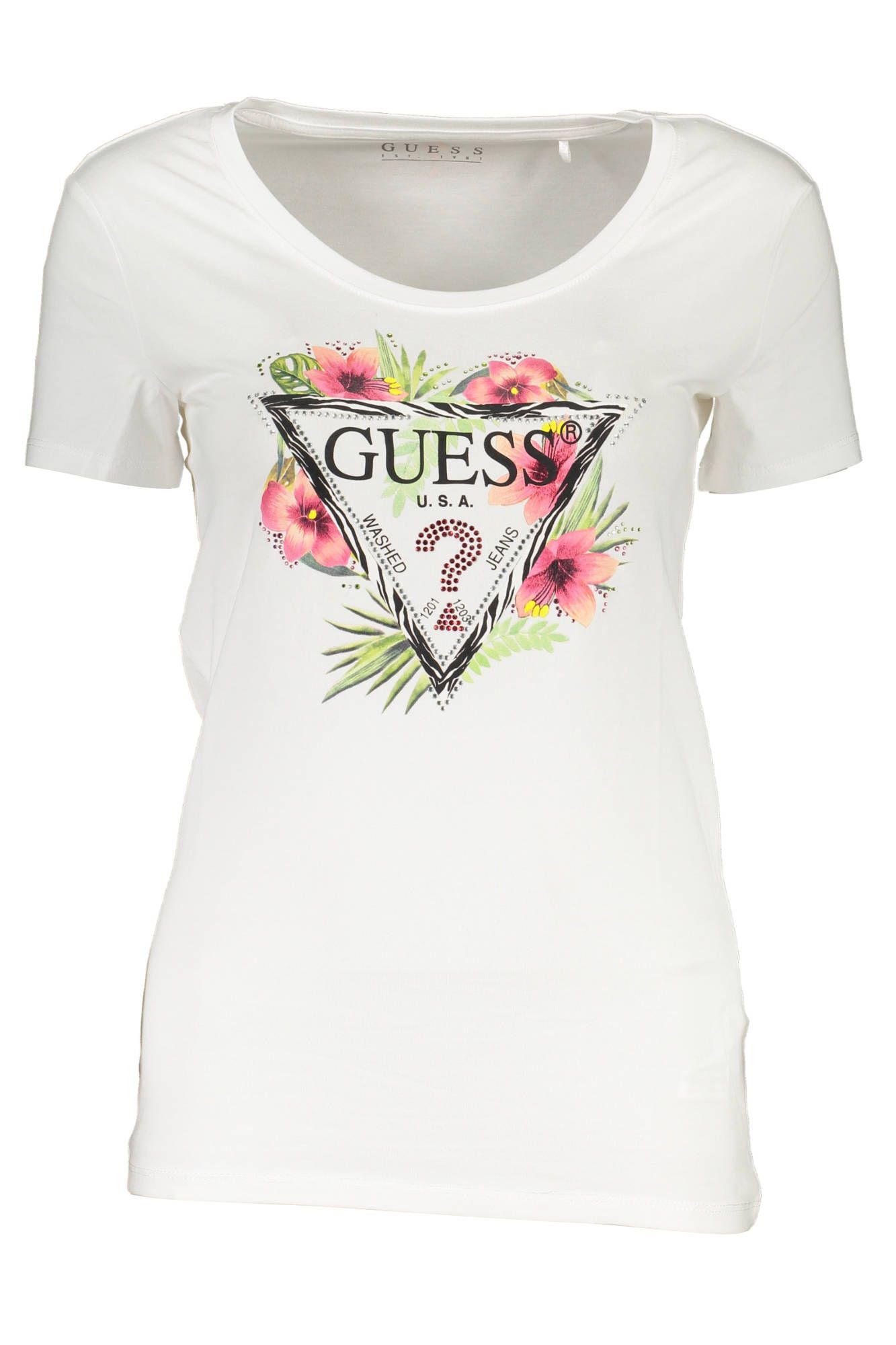 

Белая хлопковая женская футболка Guess Shoes