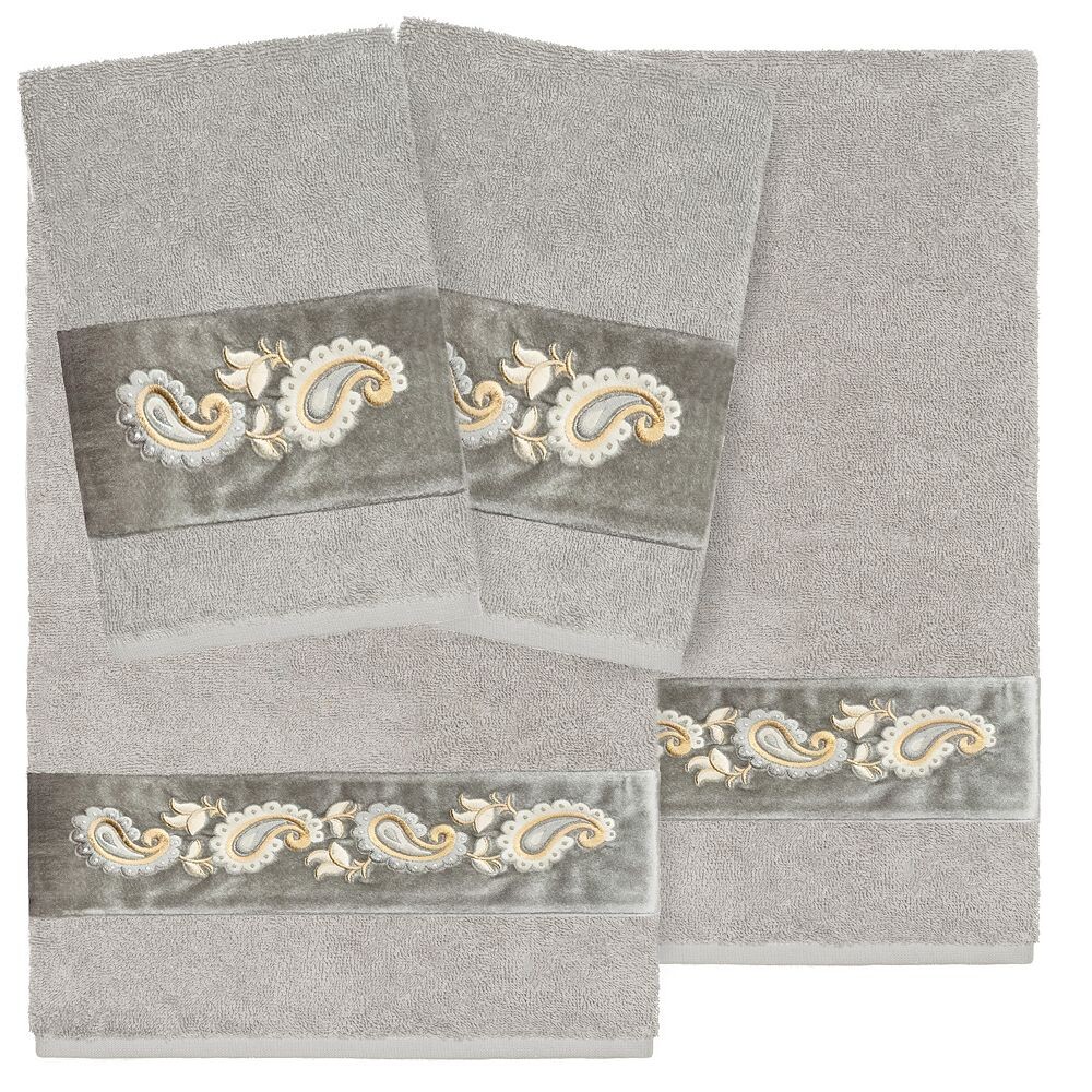 

Linum Home Textiles Турецкий хлопок Mackenzie Набор украшенных полотенец из 4 предметов, цвет Light Gray