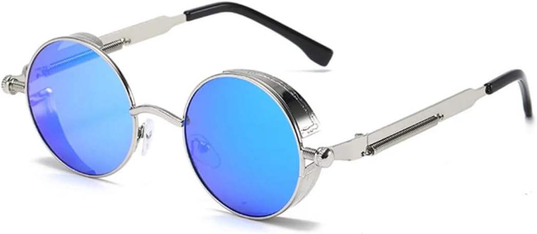 

Солнцезащитные очки с защитой UV400 | Металлические круглые линзы в стиле панк | Цветные линзы | Для женщин и мужчин | Для занятий спортом на открытом воздухе и вождения DSVIGF, Silver-bluemirror