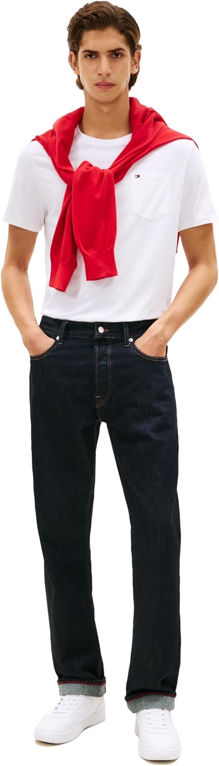Мужская футболка Tommy Hilfiger Essential из хлопка с коротким рукавом, круглым вырезом и карманом, Bright White — фото 3