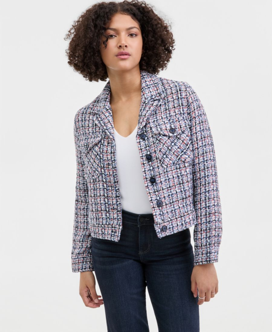 

Женская куртка букле на пуговицах спереди Liverpool Los Angeles, Navy Multi Plaid Boucle