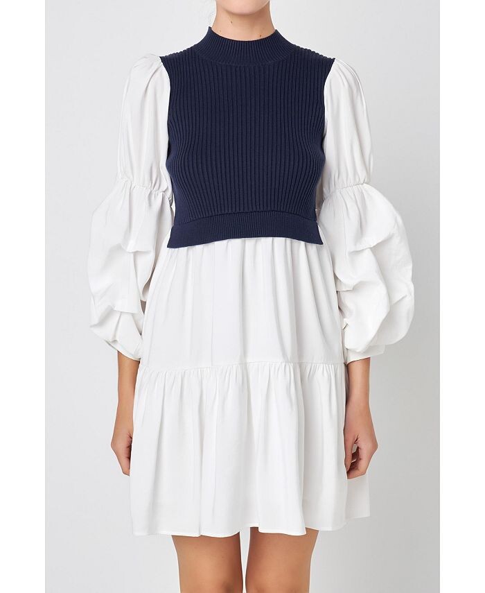 

Женское мини-платье смешанной техники English Factory, мультиколор