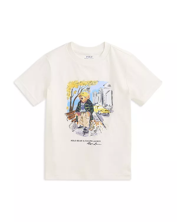 

Детская хлопковая футболка-поло с изображением медведя - для малышей. Ralph Lauren, белый