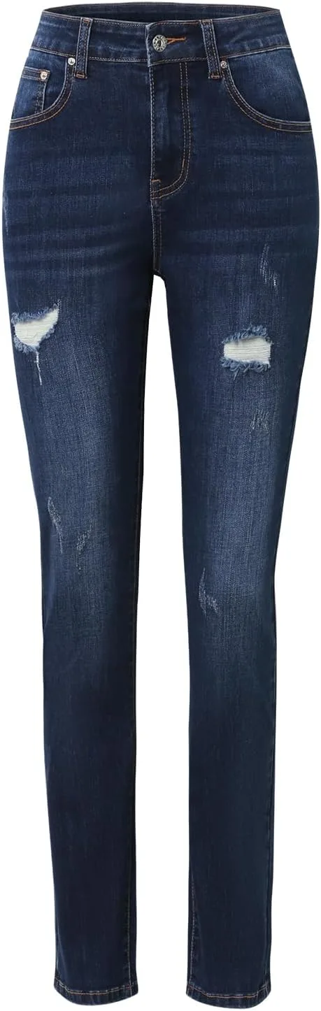 

Женские рваные джинсы Stretch High Waist Raw Edge Skinny