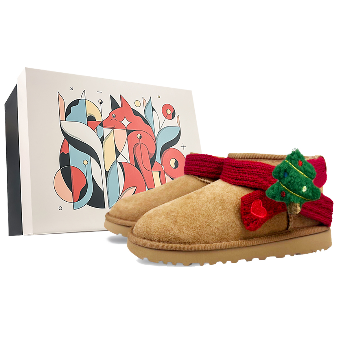 Ботинки Ugg Women's Classic Ultra Mini, каштановый/Рождественская елка 3/box