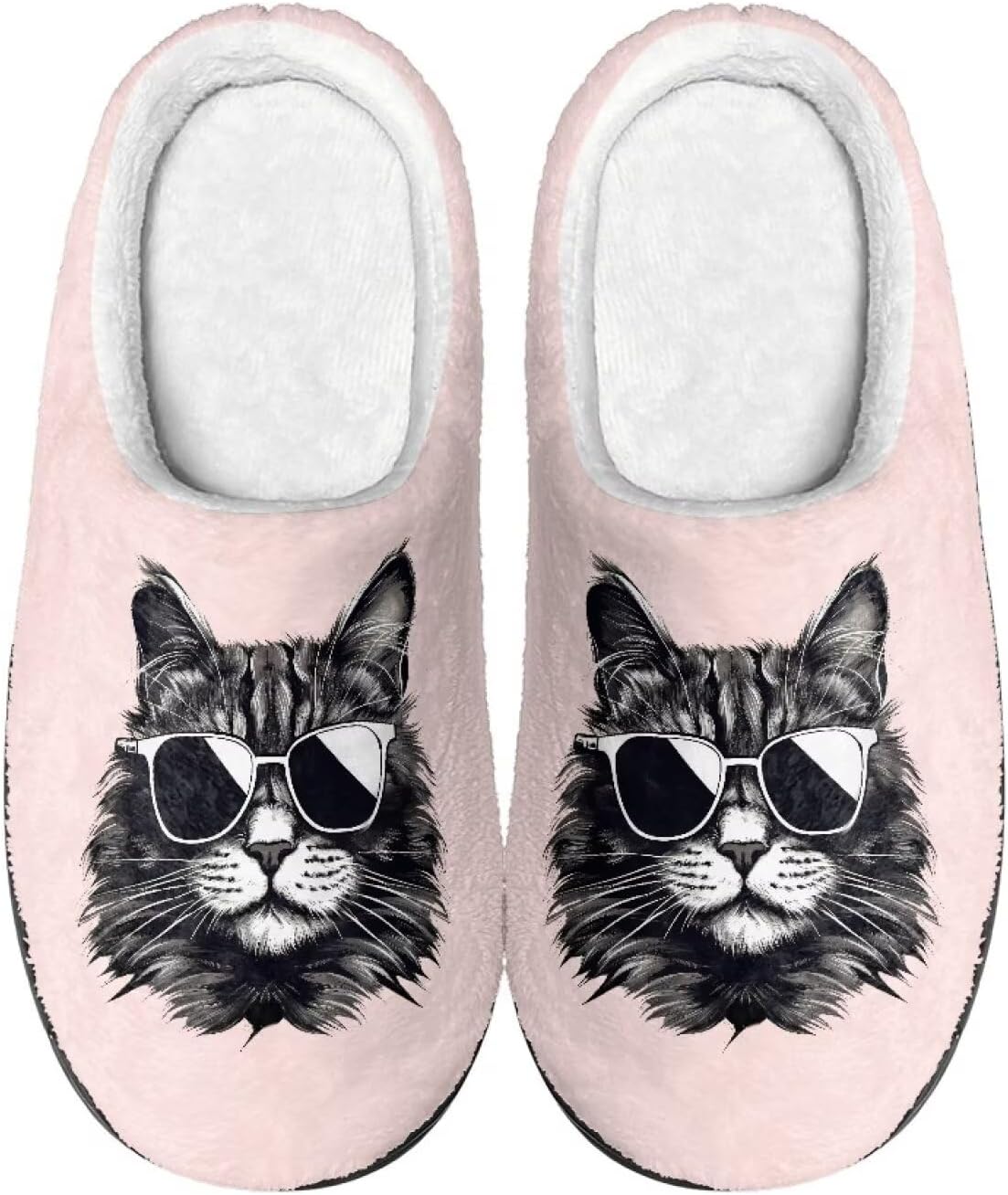 

Мужские и женские нескользящие тапочки, теплые мягкие уютные тапочки из фланели, домашняя обувь для спальни и улицы, размеры 2-12 Zcfygdx, Cool Cat With Glasses Print