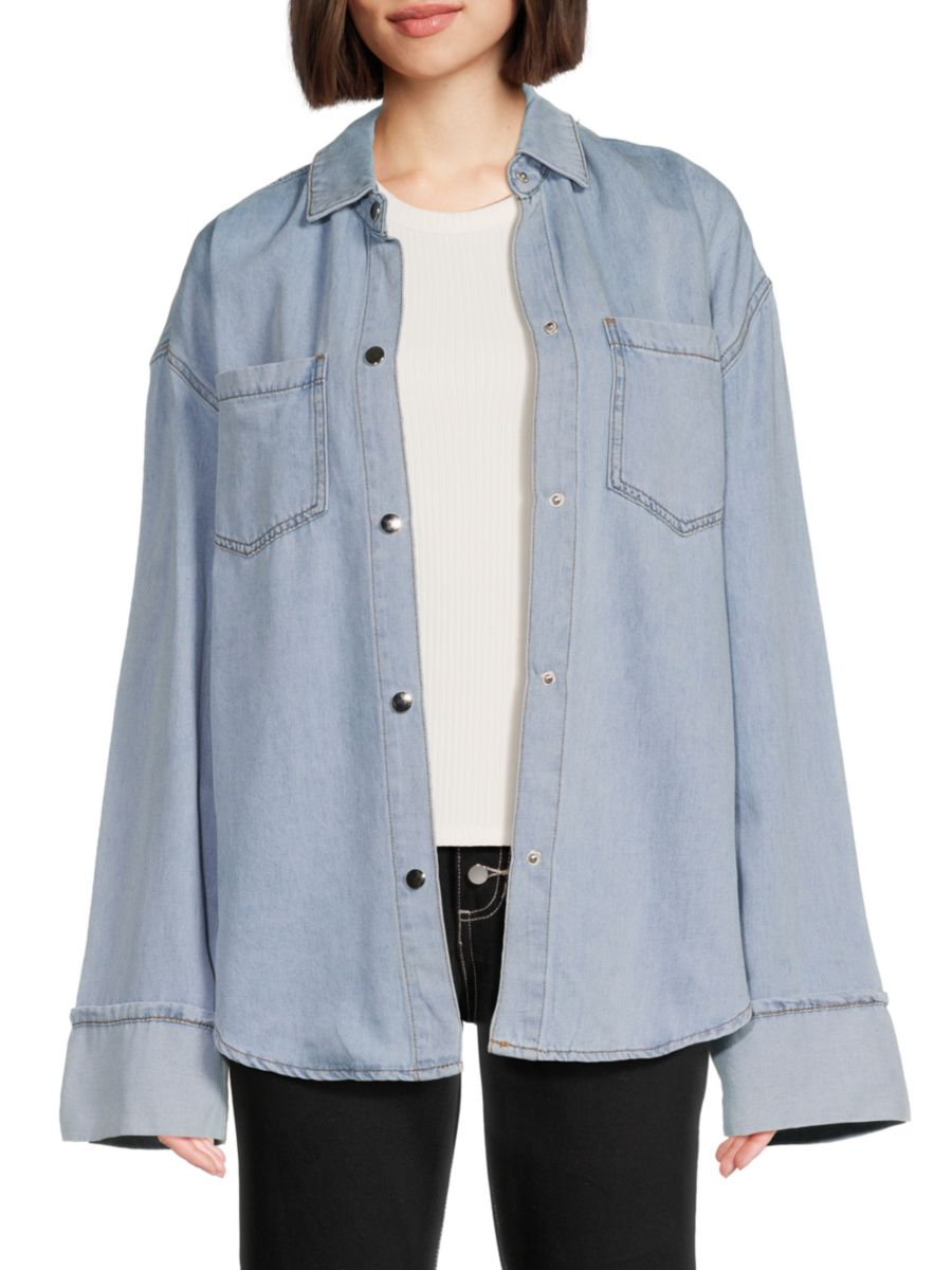 

Выцветшая джинсовая рубашка WeWoreWhat, цвет Light Mid Blue
