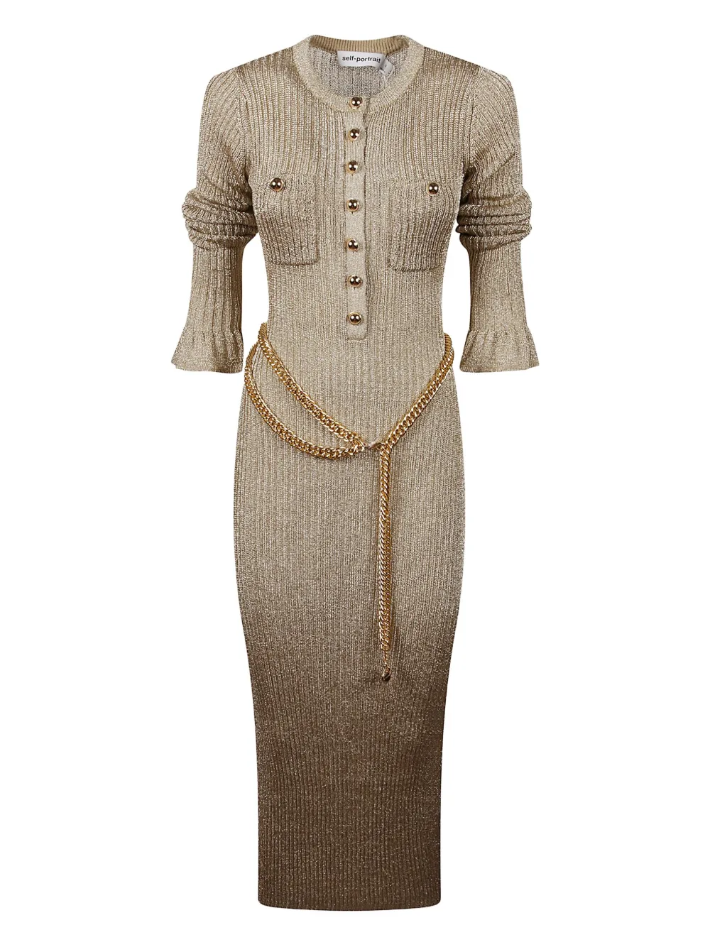 

Платье миди в рубчик Self-Portrait, золотистый