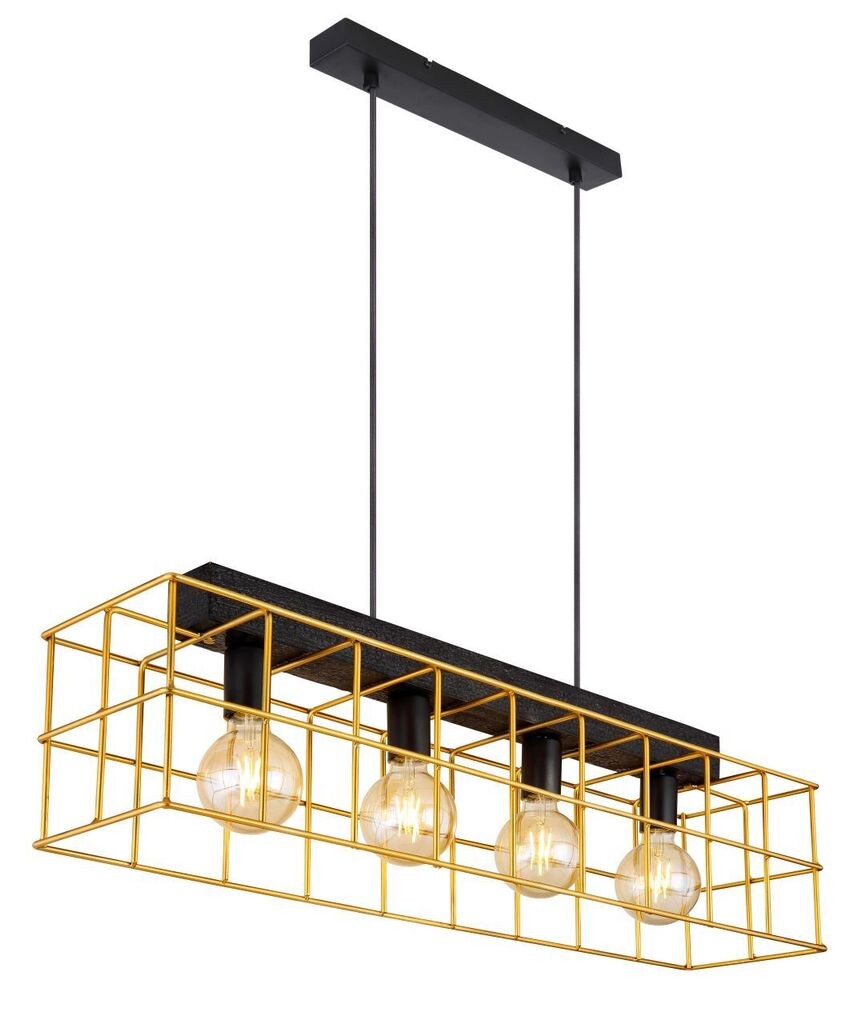 

Подвесной светильник Globo Lighting черный металл, черное дерево, металл золотого цвета, каркас из армирующей стальной сетки, обожженное дерево, ДхШхВ: 900х200х1500мм, без 4x E27 60Вт 230В., бежевый