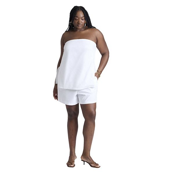 

Женские шорты из льняной смеси с легкой посадкой, plus size Eloquii, Snow Wht