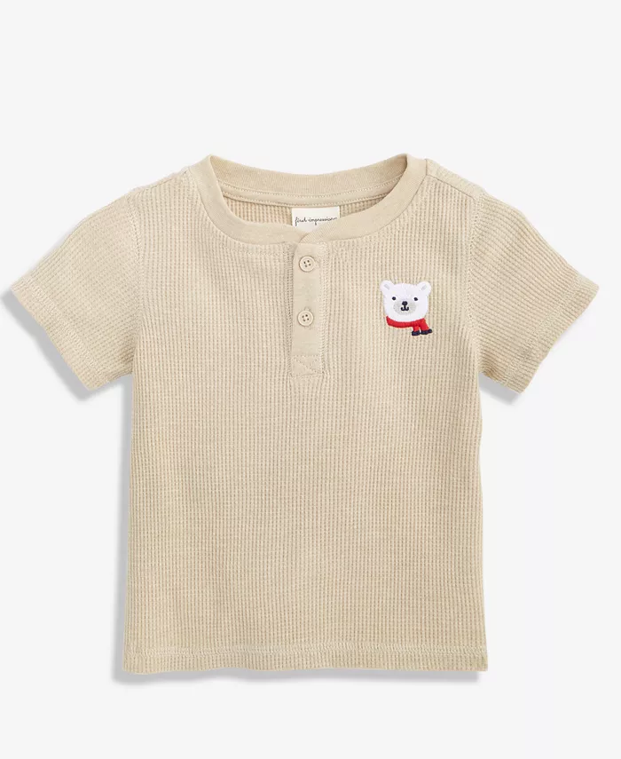 

Детская футболка-поло для мальчиков с длинным рукавом и мишкой-вафлей First Impressions, загар/бежевый