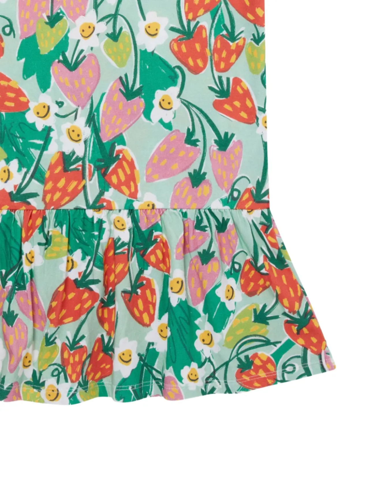 Платье Stella McCartney Kids с короткими рукавами и принтом клубники, зеленый — фото 4