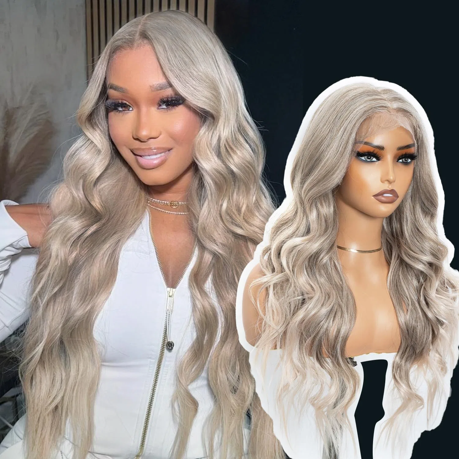 Длинный волнистый парик с фронтальной шнуровкой «Ash Blonde» от STYLE ICON Style Icon, #10A/613Fa