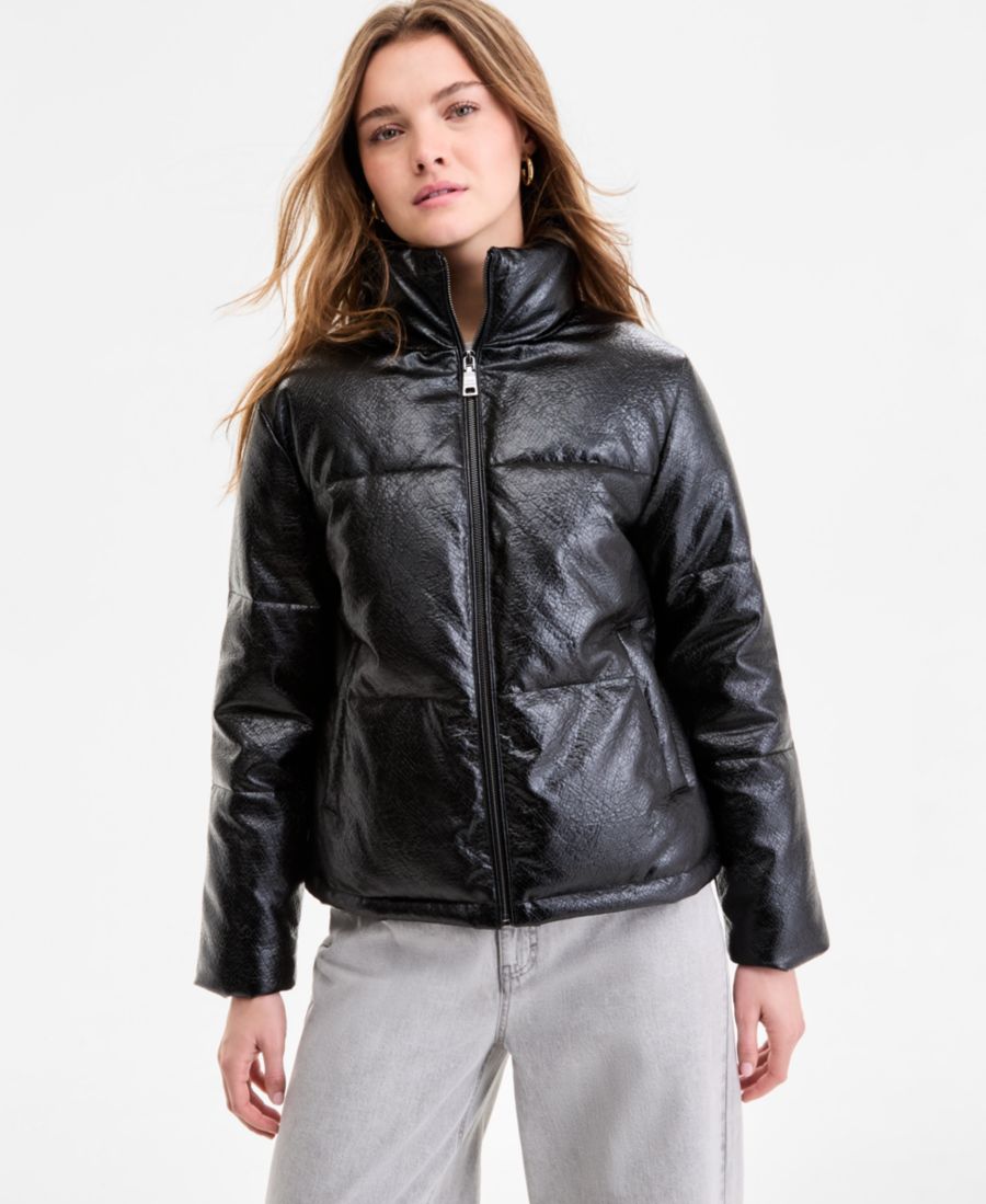 

Женское пуховое пальто из фактурной искусственной кожи Steve Madden, Black Snake