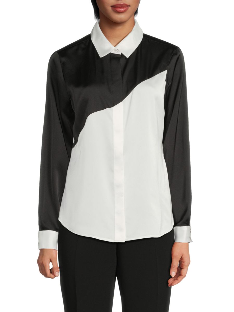 

Атласная блузка в стиле колорблок Karl Lagerfeld Paris, цвет Black Soft White